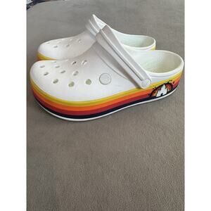 Disney Parks Fantasyland White With Retro Stripe Castle Platform Crocs - J/M6 W8